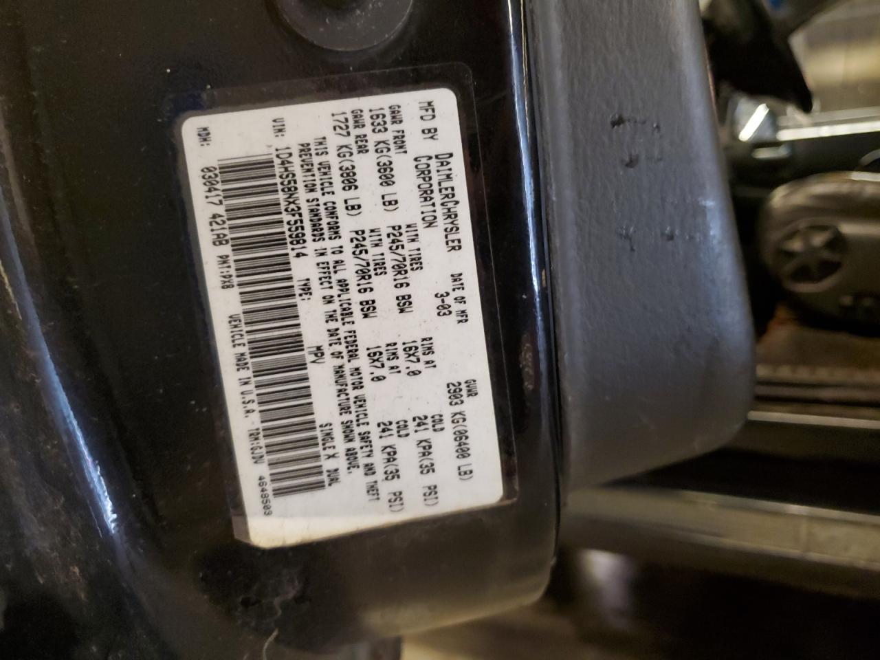 1D4HS58NX3F559814 2003 Dodge Durango Slt Plus