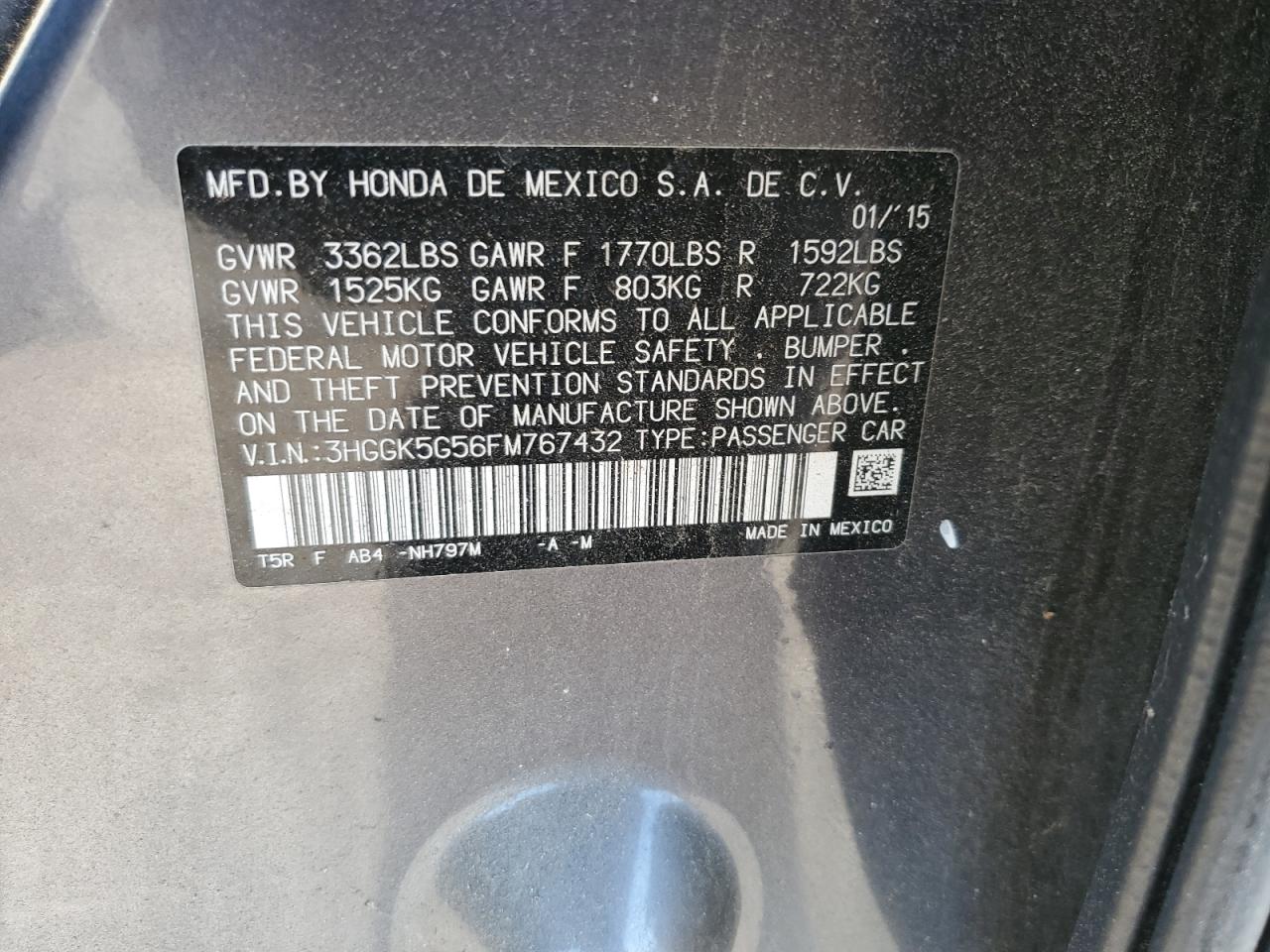 3HGGK5G56FM767432 2015 Honda Fit Lx