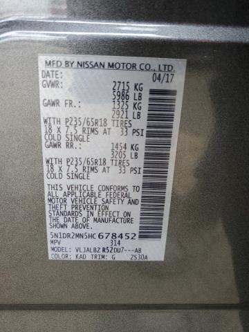 2017 Nissan Pathfinder S VIN: 5N1DR2MN5HC678452 Lot: 58380844