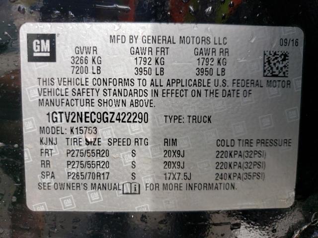 2016 GMC Sierra K1500 Slt VIN: 1GTV2NEC9GZ422290 Lot: 58220504