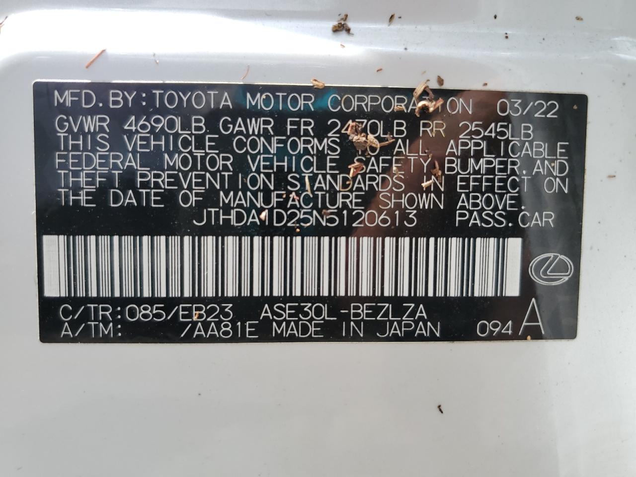 JTHDA1D25N5120613 2022 Lexus Is 300