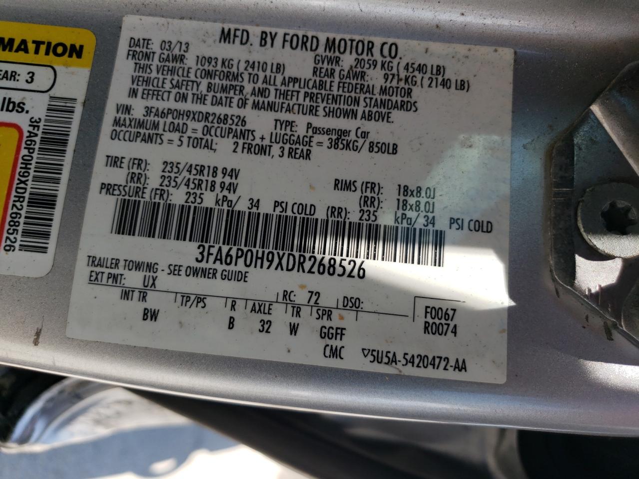 3FA6P0H9XDR268526 2013 Ford Fusion Se