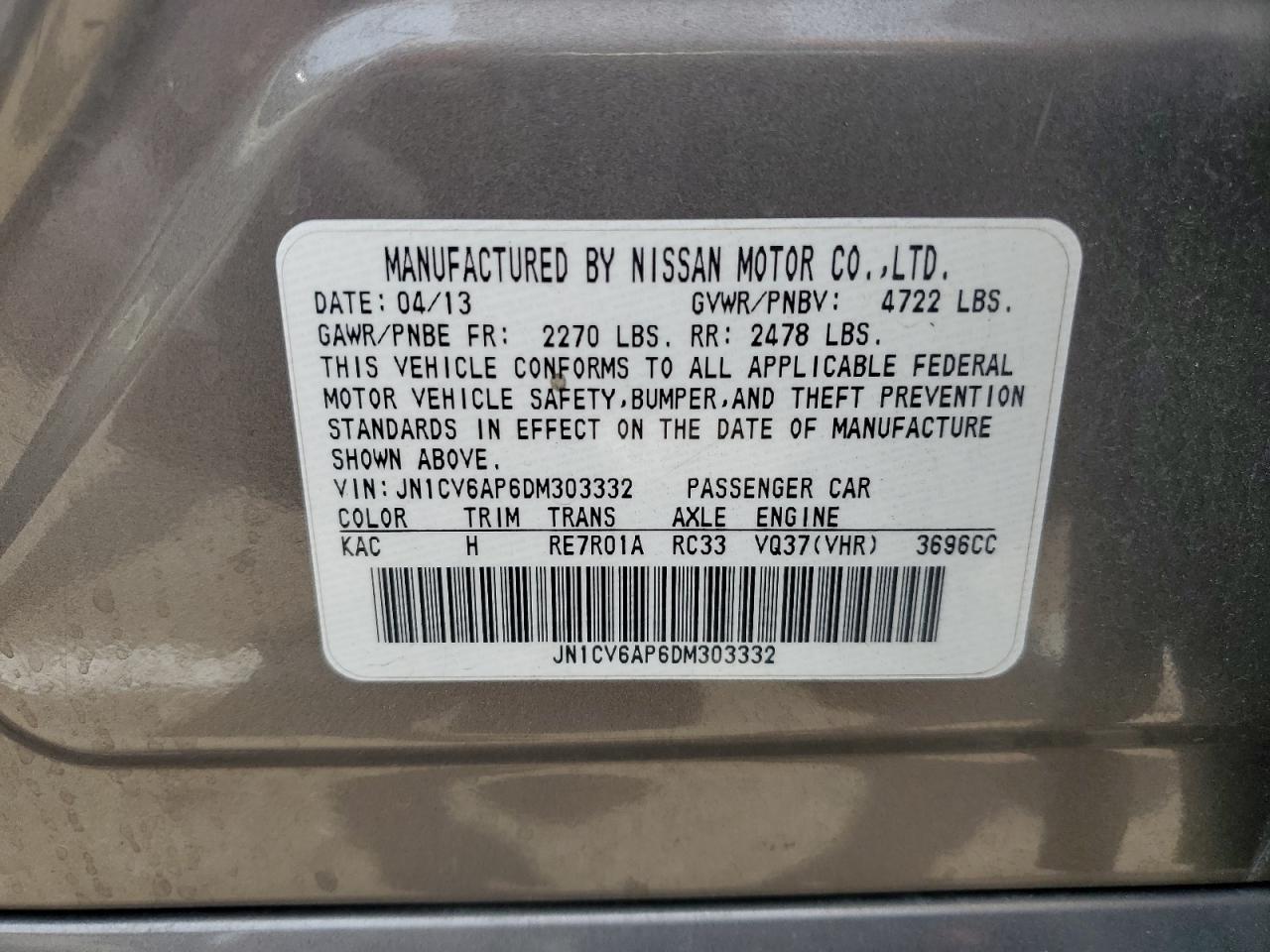 JN1CV6AP6DM303332 2013 Infiniti G37 Base