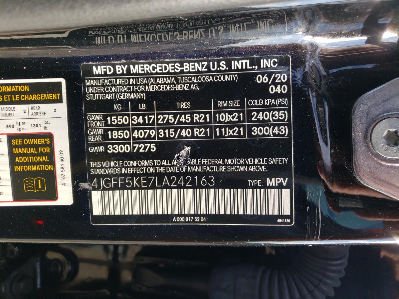 4JGFF5KE7LA242163 2020 Mercedes-Benz Gls 450 4Matic