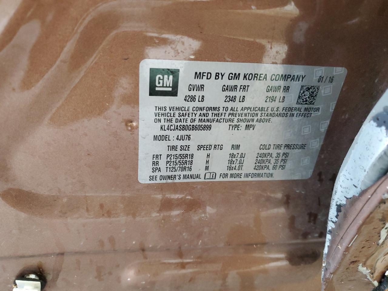 KL4CJASB0GB605899 2016 Buick Encore