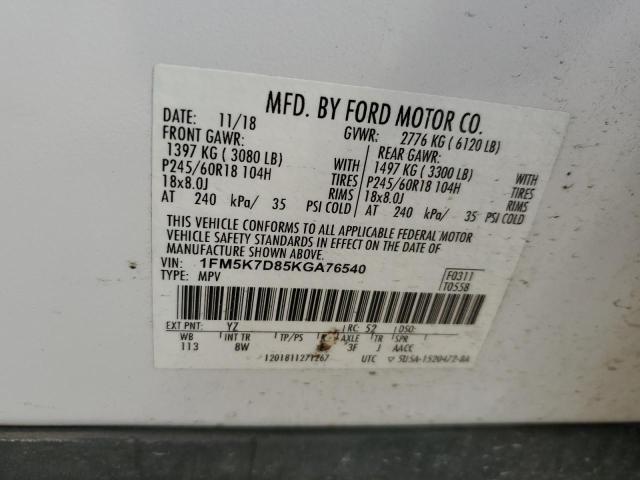 VIN 1FM5K7D85KGA76540 2019 Ford Explorer, Xlt no.13