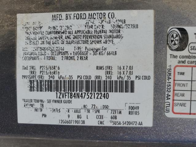 2007 Ford Mustang VIN: 1ZVFT84N475212240 Lot: 59165074