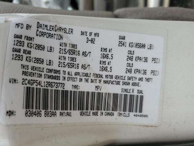 2002 Chrysler Town & Country Lxi VIN: 2C4GP54L12R673772 Lot: 59719664