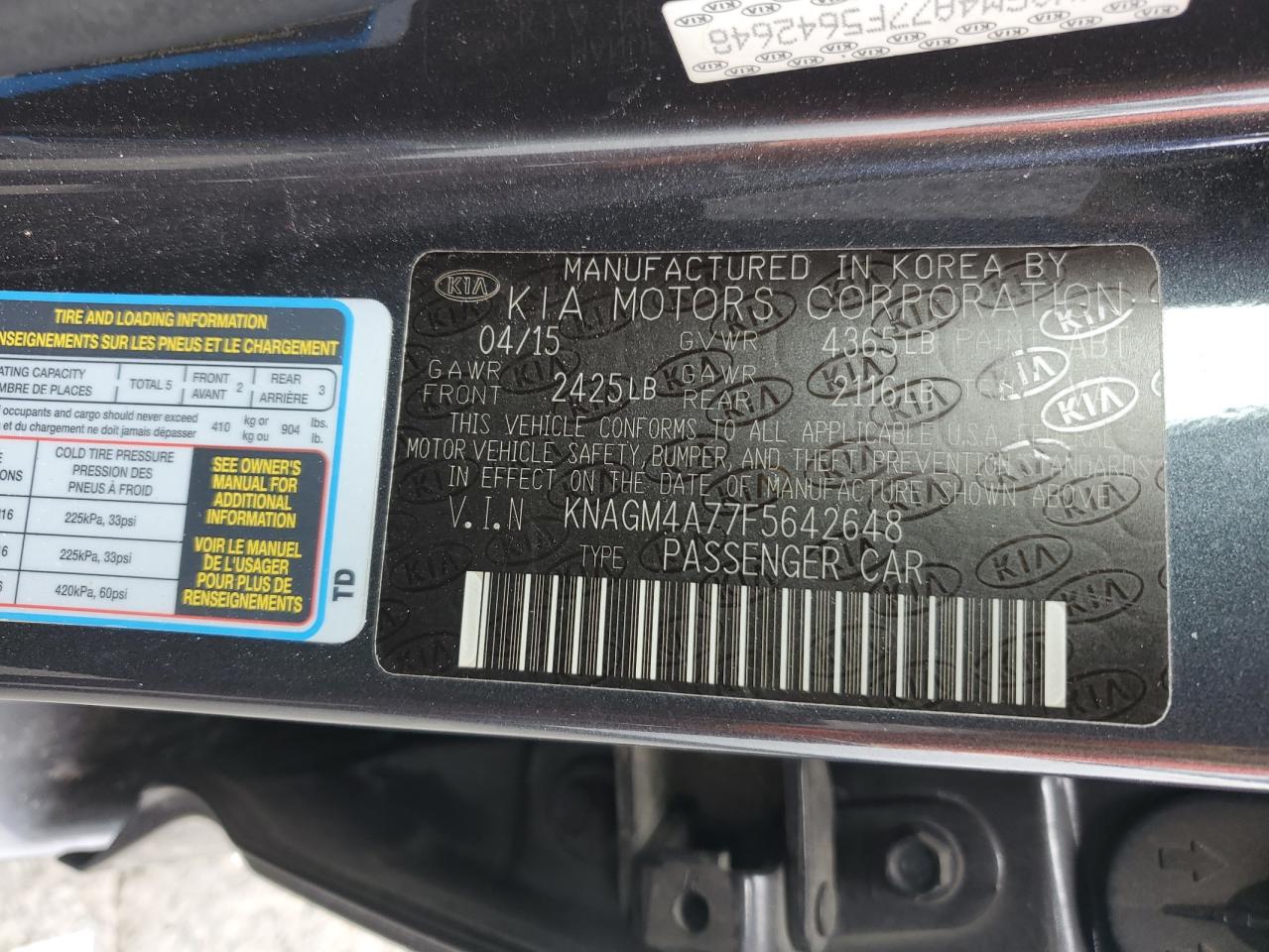 KNAGM4A77F5642648 2015 Kia Optima Lx