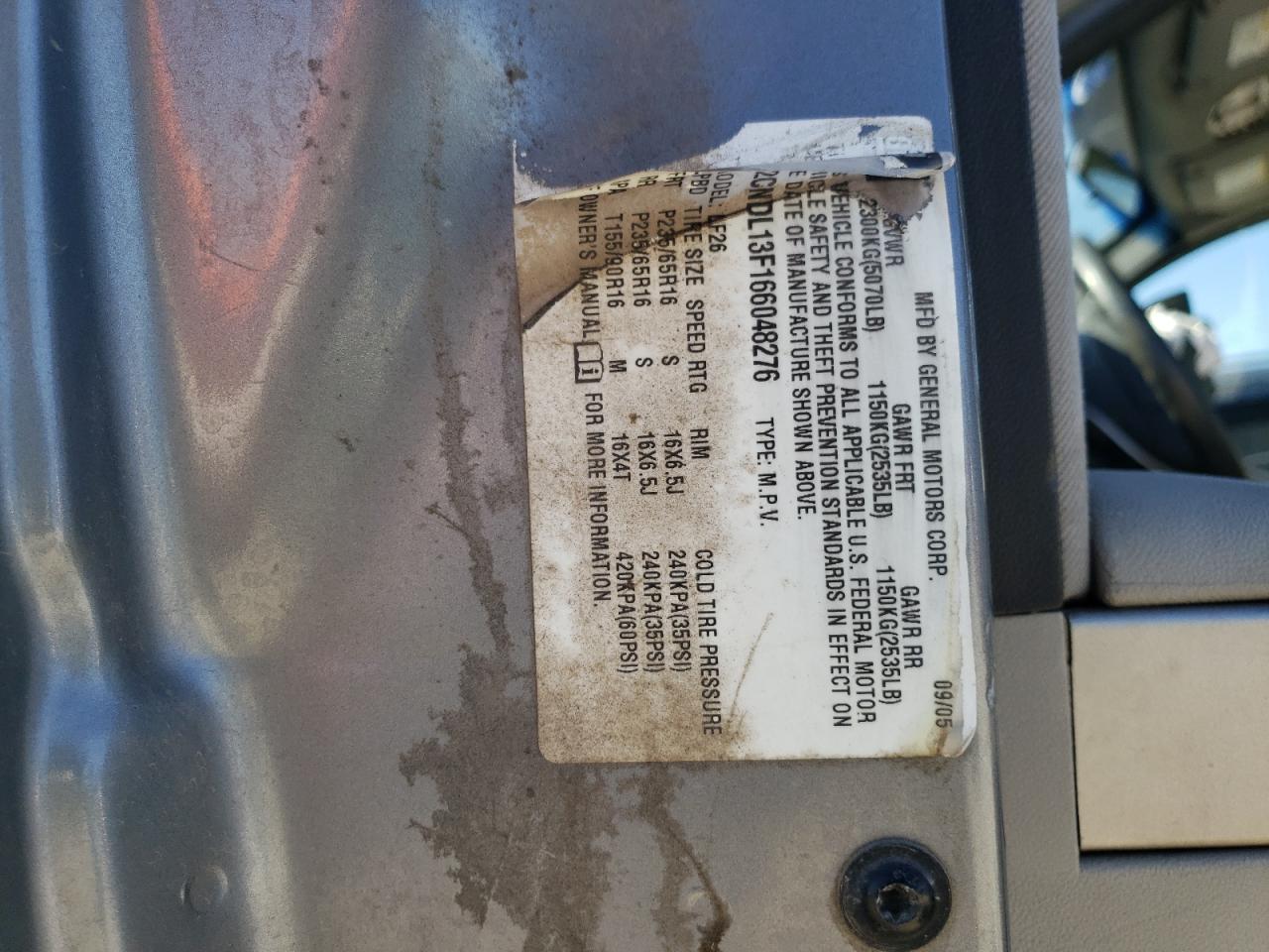 2CNDL13F166048276 2006 Chevrolet Equinox Ls