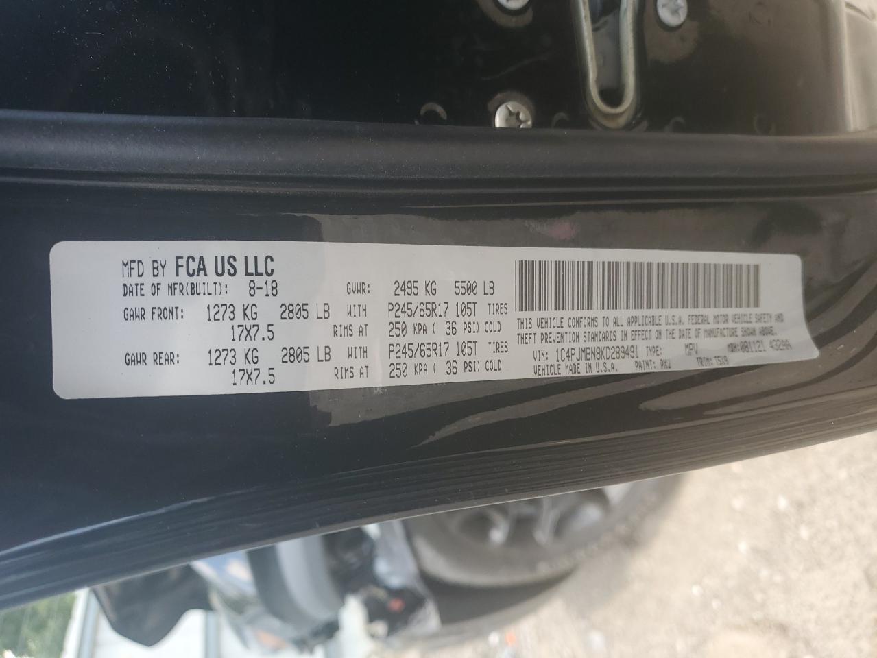 1C4PJMBN8KD289491 2019 Jeep Cherokee Trailhawk