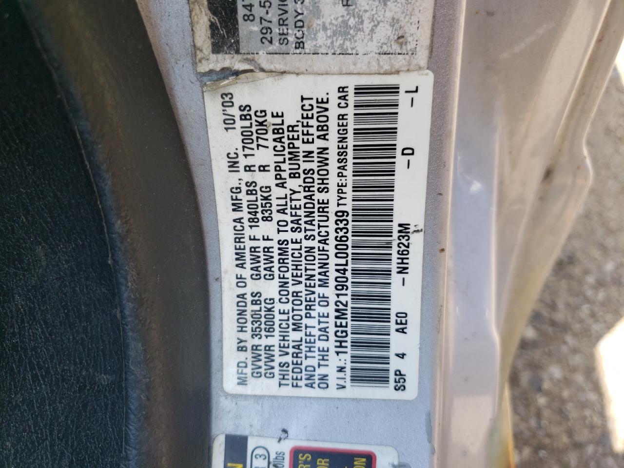 1HGEM21904L006339 2004 Honda Civic Ex