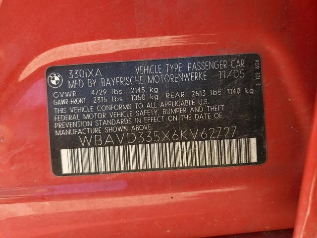 2006 BMW 330 Xi VIN: WBAVD335X6KV62727 Lot: 57339954