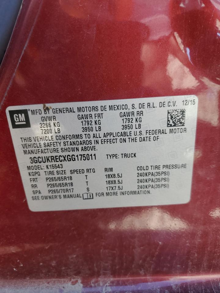 3GCUKRECXGG175011 2016 Chevrolet Silverado K1500 Lt