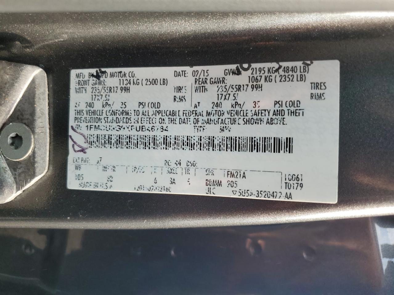 2015 Ford Escape Se vin: 1FMCU9G9XFUB46784