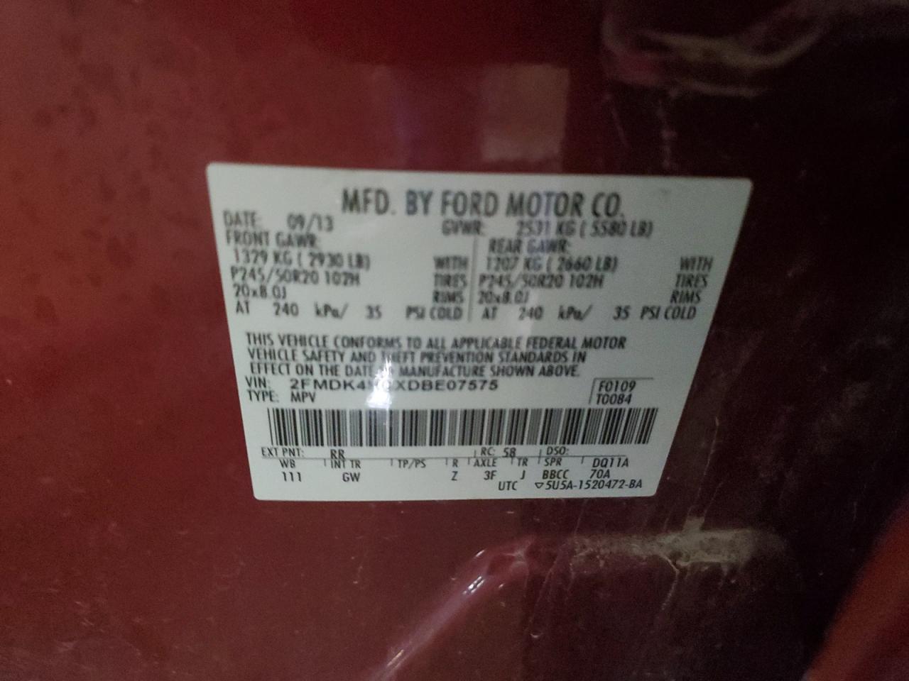 2FMDK4KCXDBE07575 2013 Ford Edge Limited