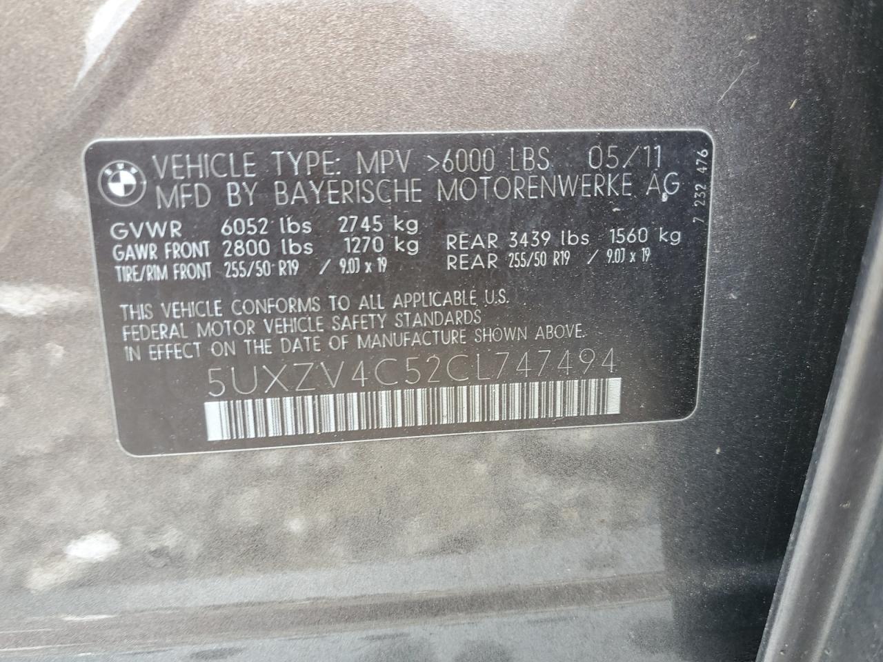 5UXZV4C52CL747494 2012 BMW X5 xDrive35I