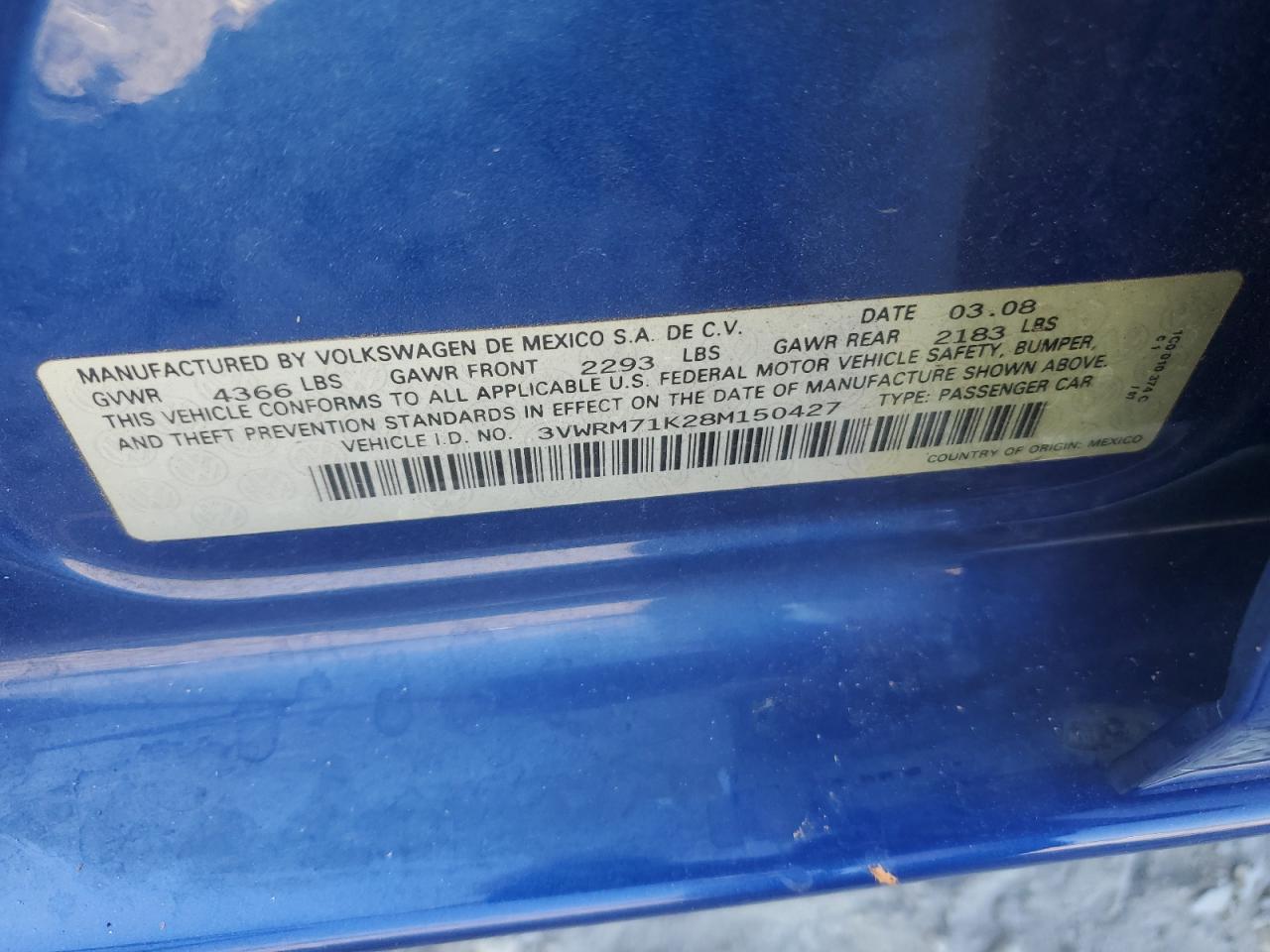 3VWRM71K28M150427 2008 Volkswagen Jetta Se