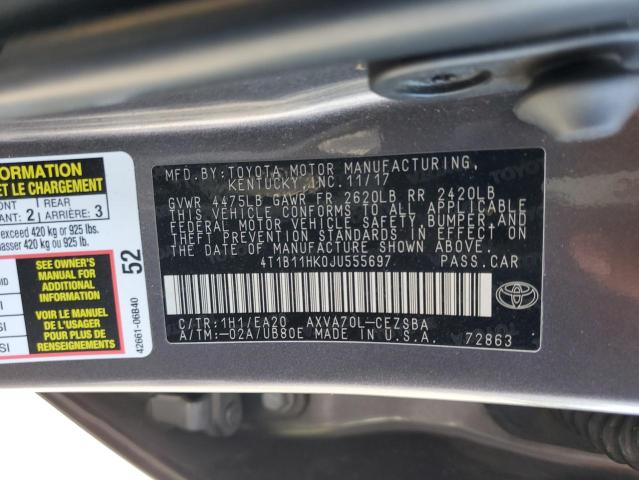 VIN 4T1B11HK0JU555697 2018 Toyota Camry, L no.12