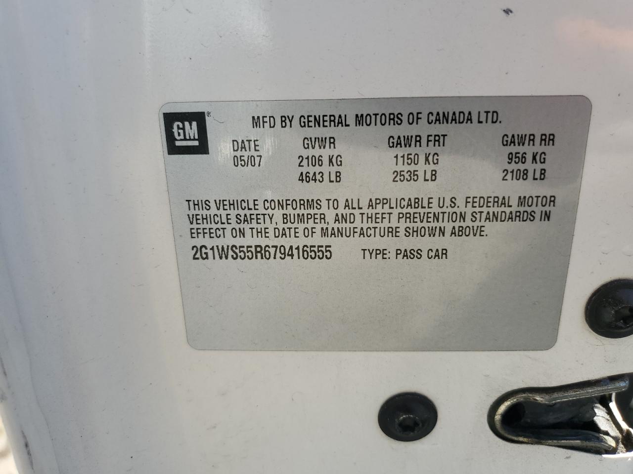 2G1WS55R679416555 2007 Chevrolet Impala Police