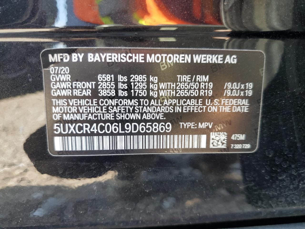 5UXCR4C06L9D65869 2020 BMW X5 Sdrive 40I