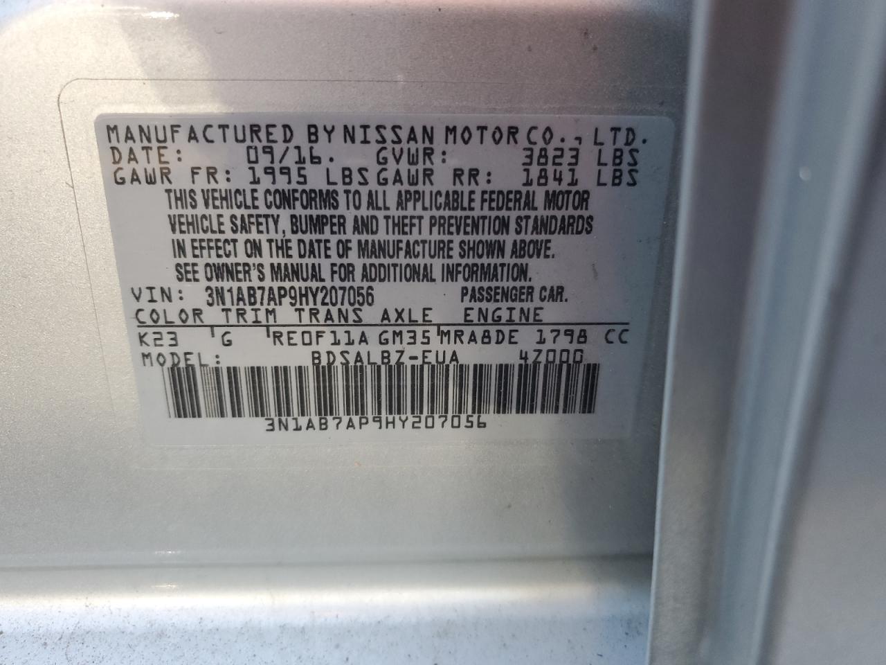 3N1AB7AP9HY207056 2017 Nissan Sentra S