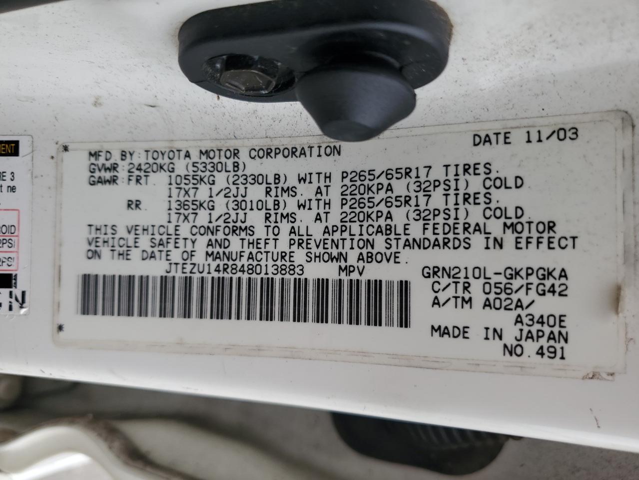 JTEZU14R848013883 2004 Toyota 4Runner Sr5