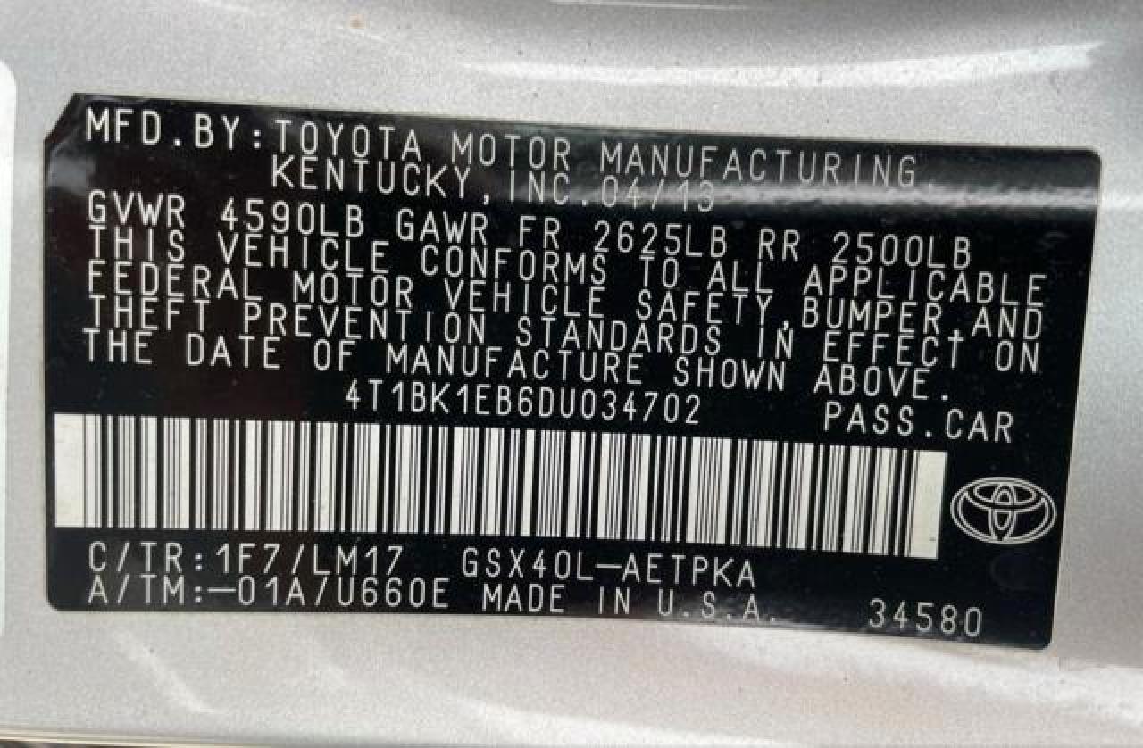 4T1BK1EB6DU034702 2013 Toyota Avalon Base