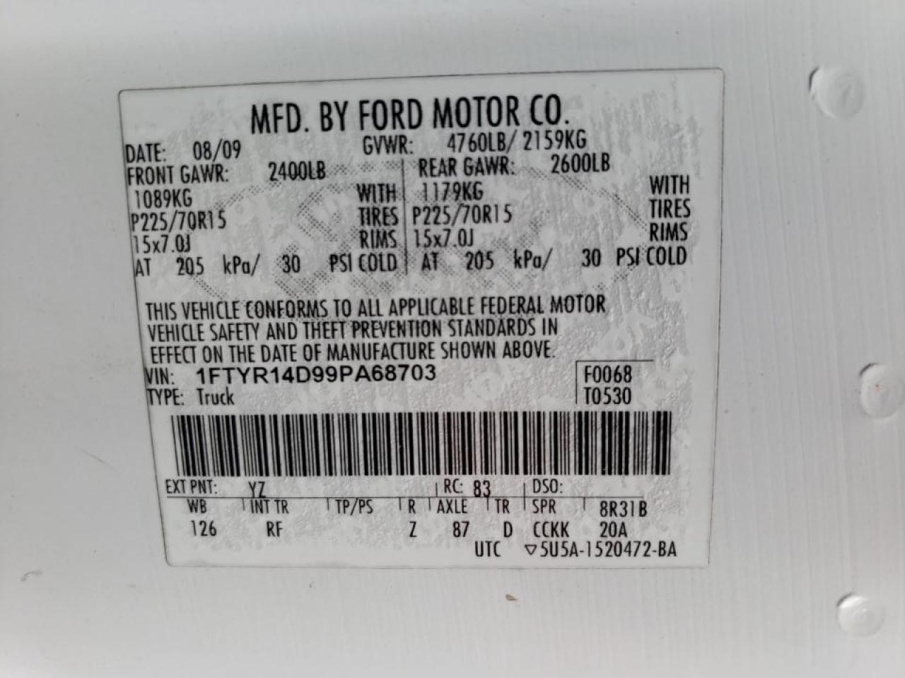 1FTYR14D99PA68703 2009 Ford Ranger Super Cab