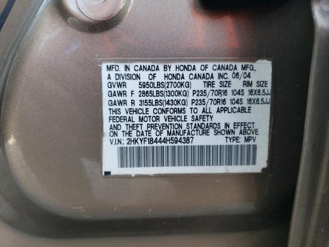 2004 Honda Pilot Ex VIN: 2HKYF18444H594387 Lot: 59111244