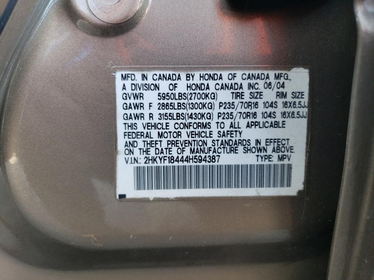 2HKYF18444H594387 2004 Honda Pilot Ex