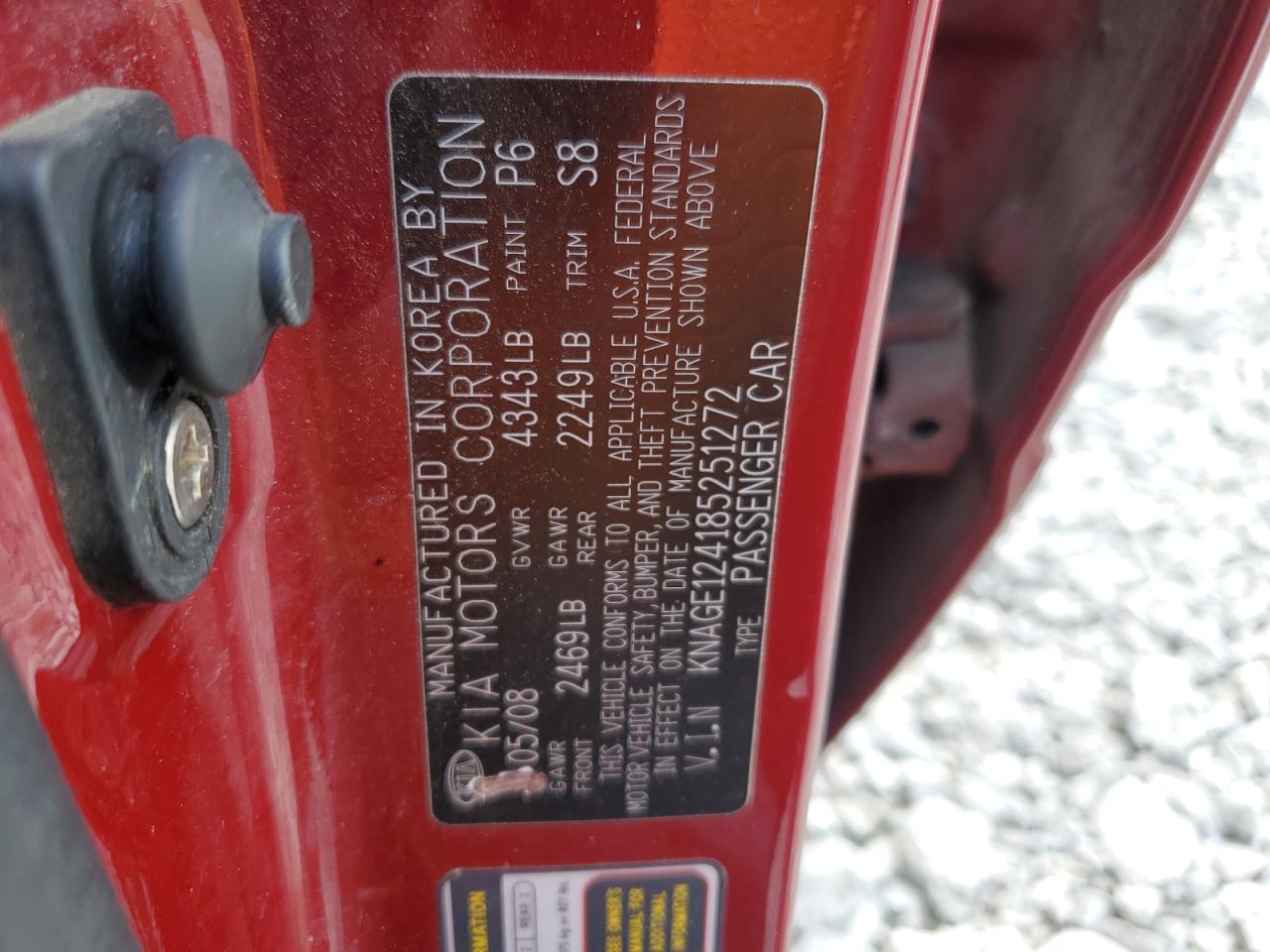 KNAGE124185251272 2008 Kia Optima Lx