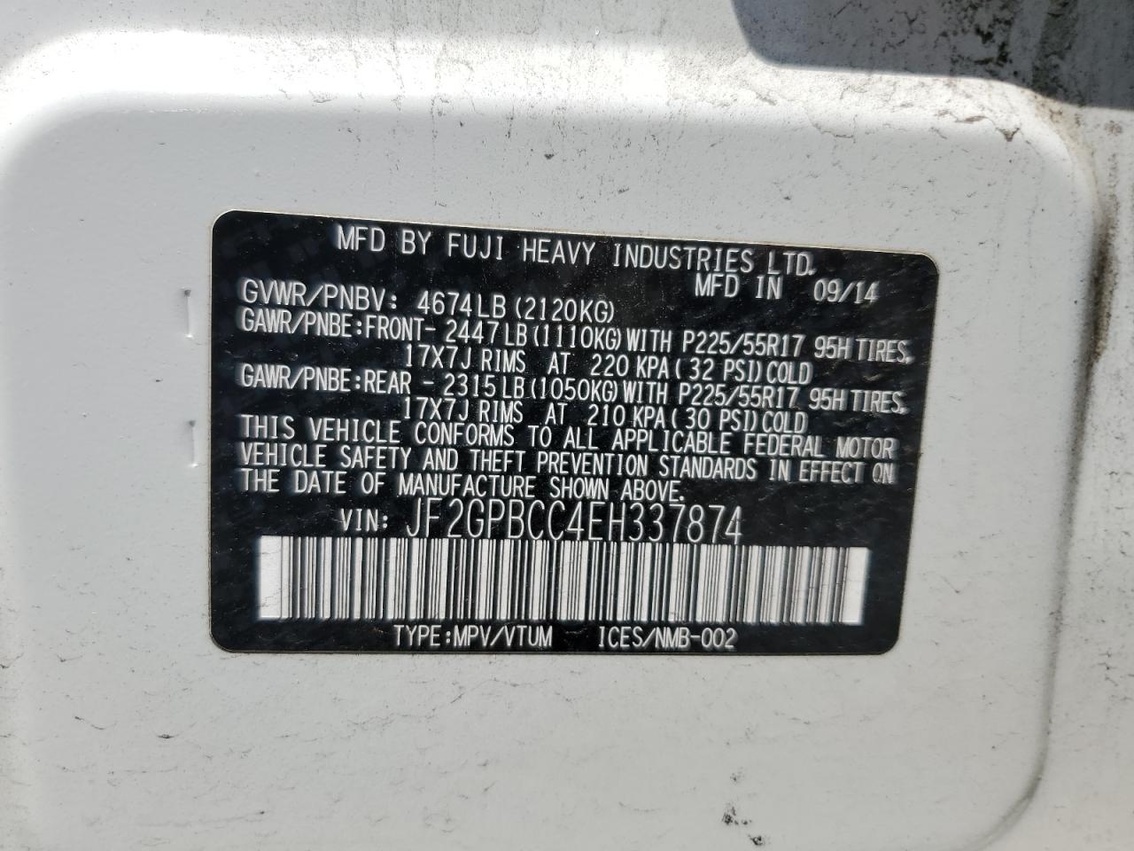 JF2GPBCC4EH337874 2014 Subaru Xv Crosstrek 2.0I Hybrid