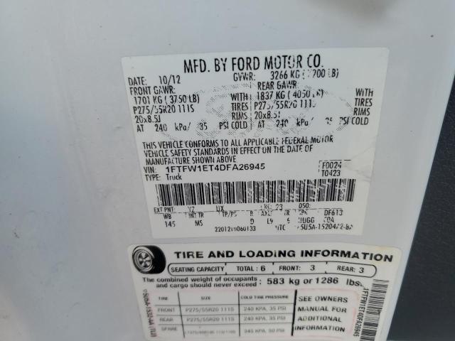 2013 Ford F150 Supercrew VIN: 1FTFW1ET4DFA26945 Lot: 57847314