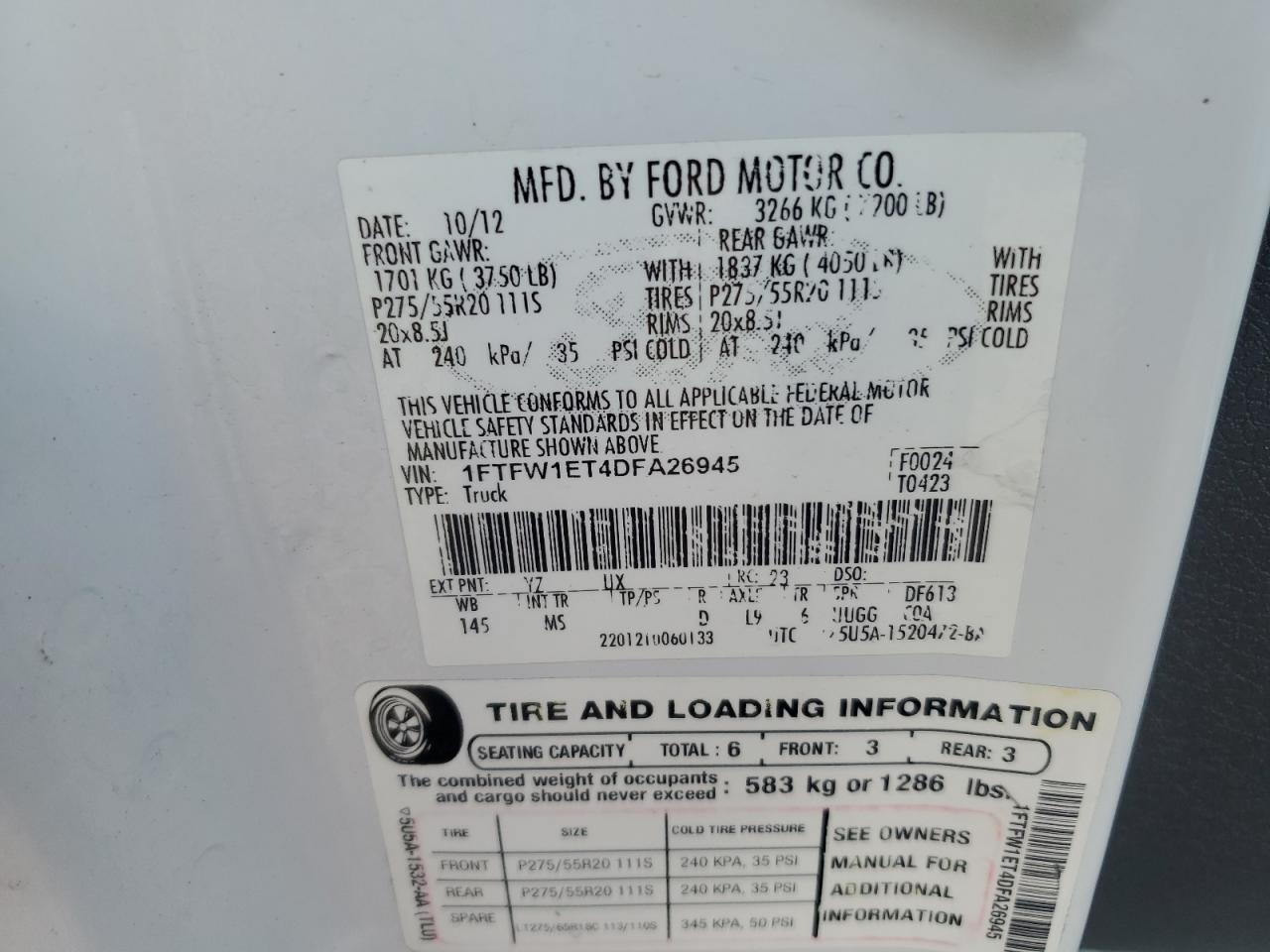 1FTFW1ET4DFA26945 2013 Ford F150 Supercrew