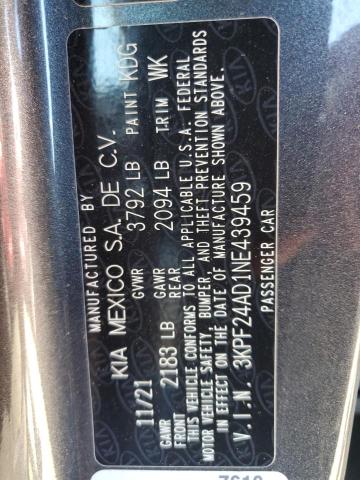 2022 Kia Forte Fe VIN: 3KPF24AD1NE439459 Lot: 58360374