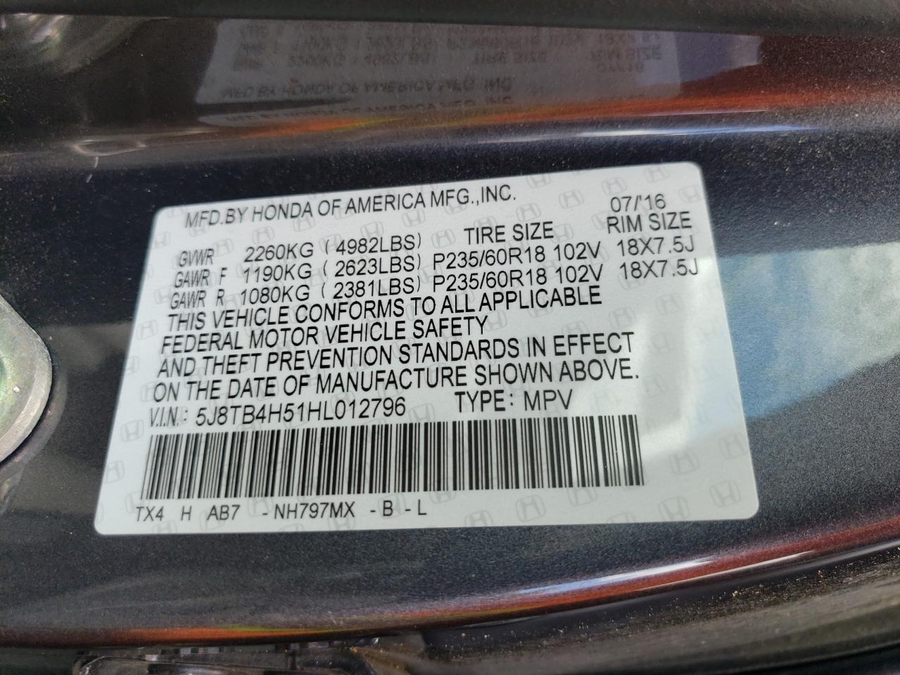 5J8TB4H51HL012796 2017 Acura Rdx Technology