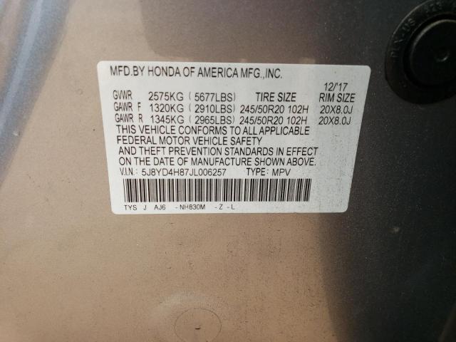 2018 Acura Mdx Advance VIN: 5J8YD4H87JL006257 Lot: 57843234