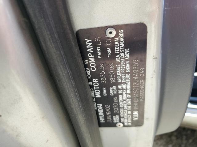 2002 Hyundai Elantra Gls VIN: KMHDN45D12U449359 Lot: 59530494