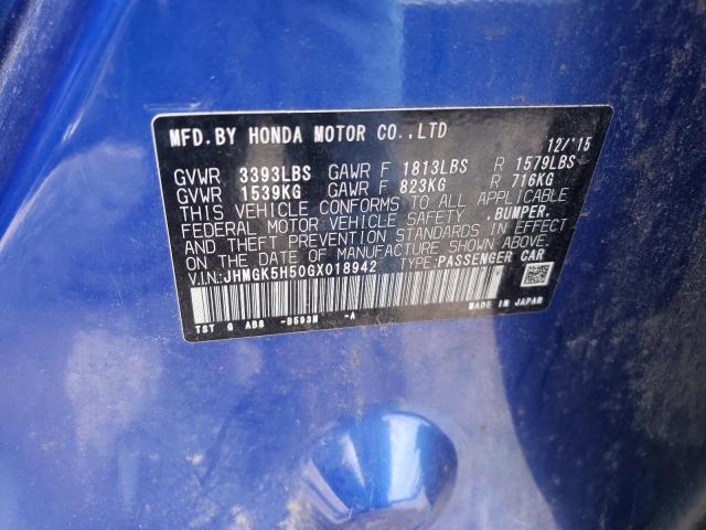 2016 Honda Fit Lx VIN: JHMGK5H50GX018942 Lot: 59411474