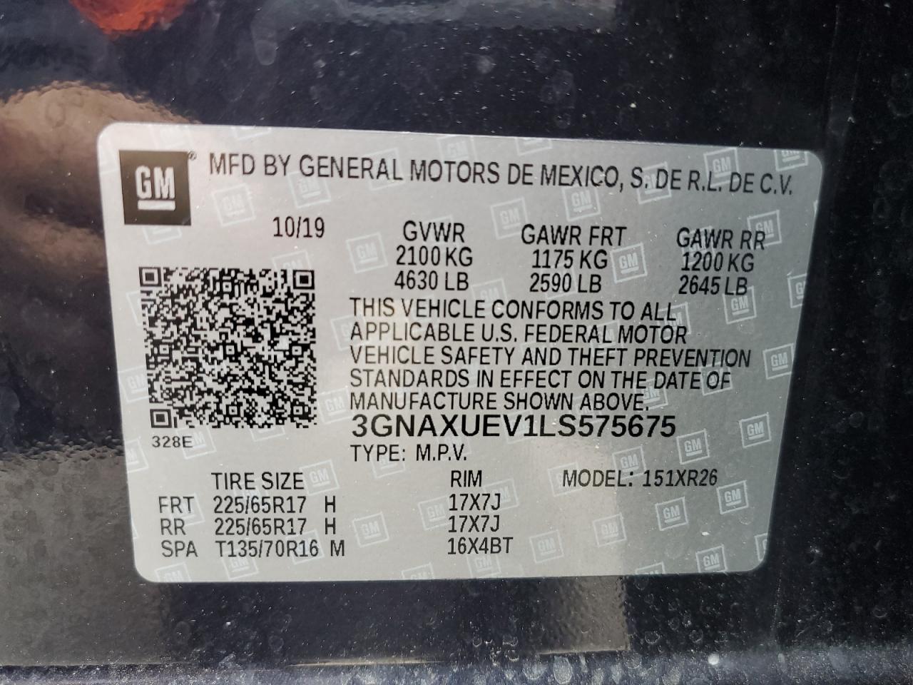 3GNAXUEV1LS575675 2020 Chevrolet Equinox Lt