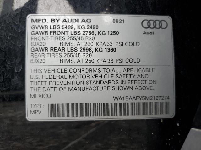 2021 Audi Q5 Premium Plus VIN: WA1BAAFY5M2127274 Lot: 57917844