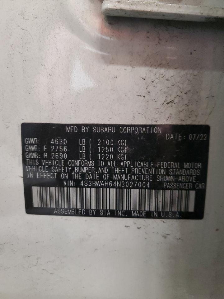 4S3BWAH64N3027004 2022 Subaru Legacy Sport