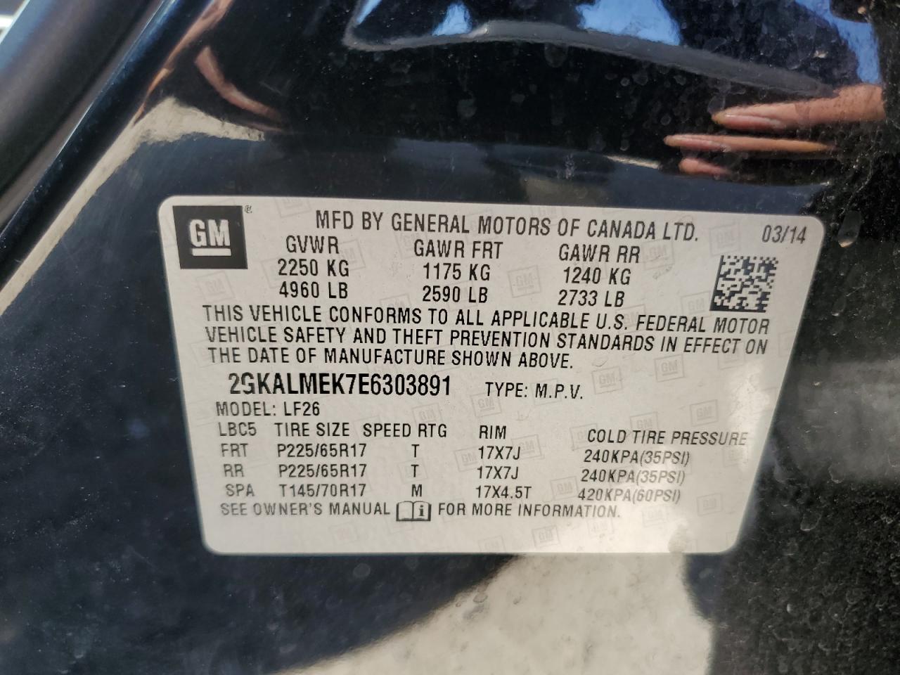 2GKALMEK7E6303891 2014 GMC Terrain Sle