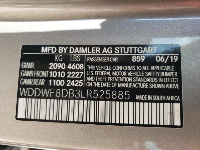 2020 Mercedes-Benz C 300 VIN: WDDWF8DB3LR525885 Lot: 60109234
