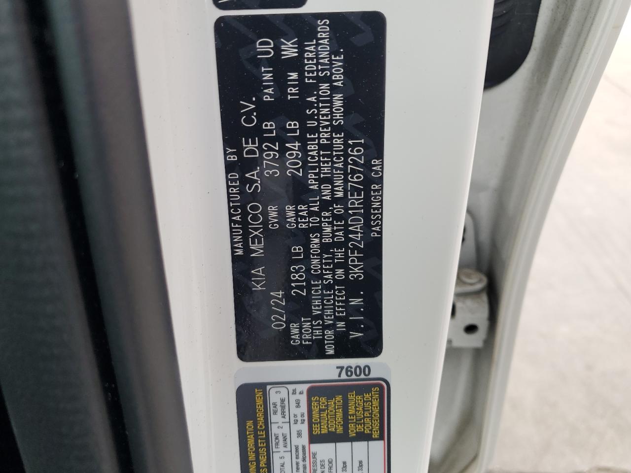 3KPF24AD1RE767261 2024 Kia Forte Lx