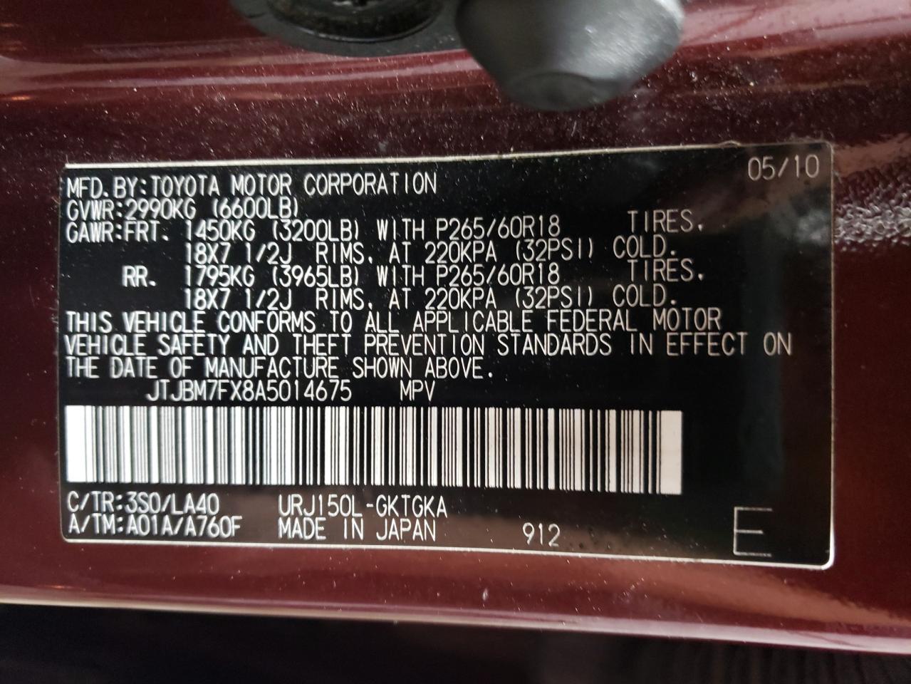 JTJBM7FX8A5014675 2010 Lexus Gx 460