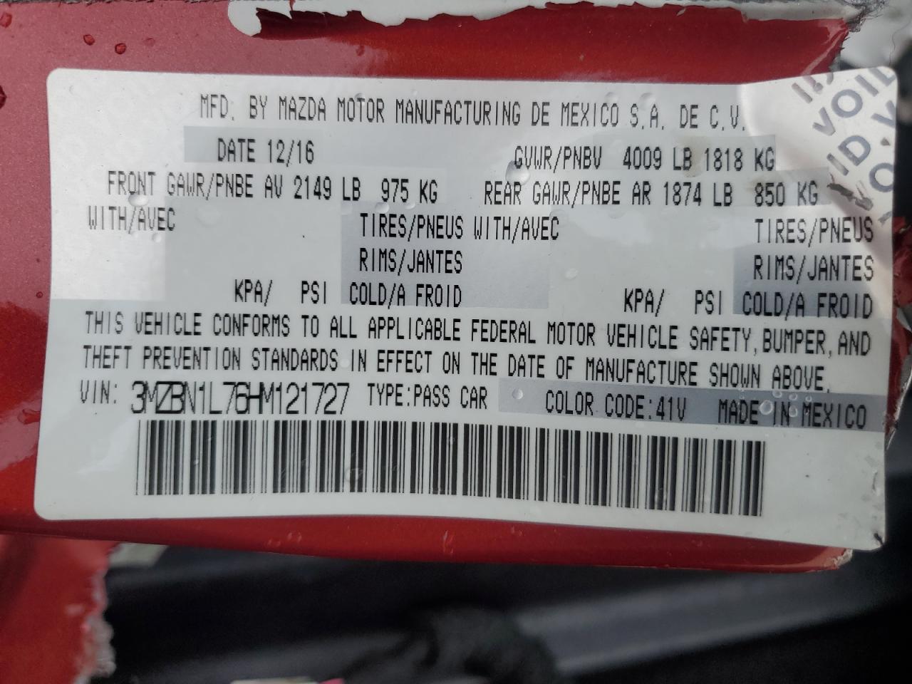 3MZBN1L76HM121727 2016 Mazda 3 Touring