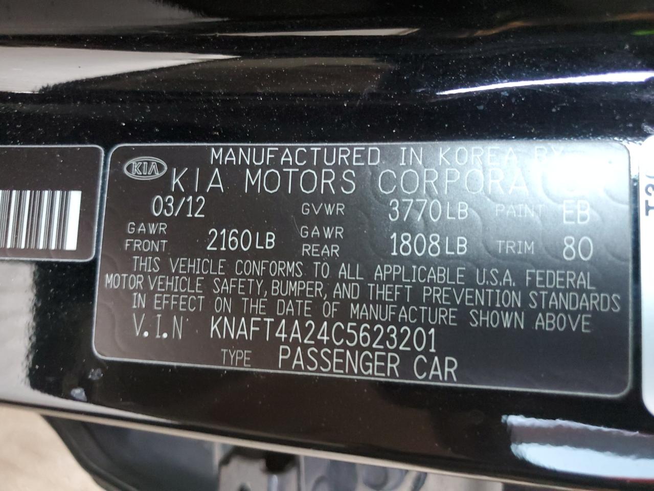 KNAFT4A24C5623201 2012 Kia Forte Lx