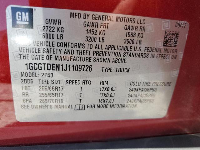 2018 Chevrolet Colorado Z71 VIN: 1GCGTDEN1J1109726 Lot: 60548784